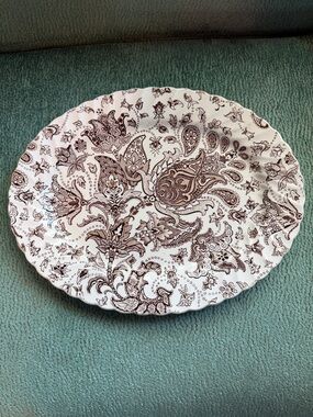 Johnson Bros Paisley Serving Platter Large Brown White Floral Ironstone 12”